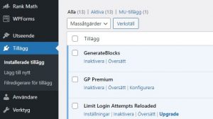 inaktivera tillägg i WordPress